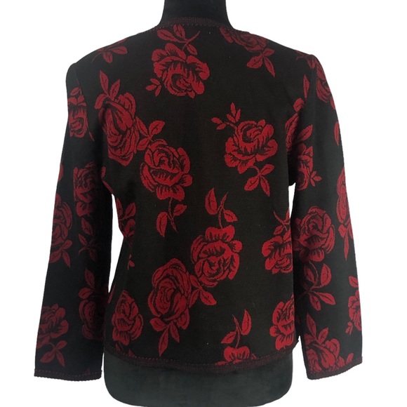 Miss Dorby Black Blazer Large Red Roses size Petite Small - Picture 4 of 10
